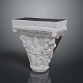 Ornate White Carved Stone Pedestal With Intricate Relief Designs And Square Top