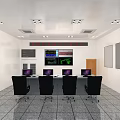Modern Monitoring Room Interior With Multiple Display Screens Control Desk And Chairs