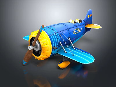 Vintage Blue And Yellow Biplane Passenger Plane Model With Propeller And Classic Design 3d model