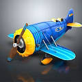 Vintage Blue And Yellow Biplane Passenger Plane Model With Propeller And Classic Design