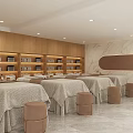 Modern Beauty Salon Interior With Arched Mirrors Gray Chairs Gold Bases And Product Shelves