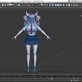 Game Movie Character With Pink Hair Horns White Shirt Red Tie Blue Skirt