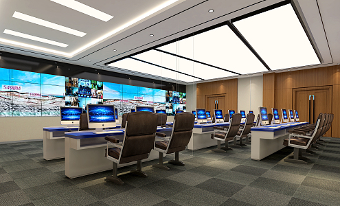 Executive Command Center of Modern Monitoring Room 3d model