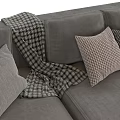 Modern Gray Sofa with Pillows and Striped Blankets in Cozy Interior 3d model