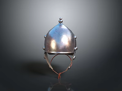 Ancient Metal Helmet As Protective Weapon With Riveted Design And Spiked Top 3d model