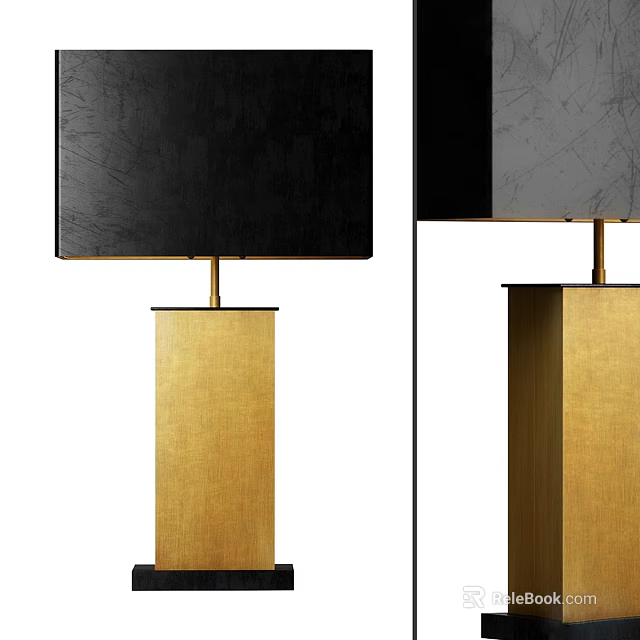 Modern Sleek Table Lamp With Black Square Shade And Gold Metal Column Base Design 3d model 