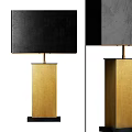 Modern Sleek Table Lamp With Black Square Shade And Gold Metal Column Base Design