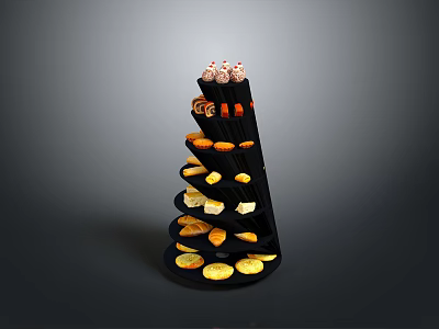 Stylish Black Multi Tiered Dessert Display Stand For Serving Various Pastries And Desserts 3d model