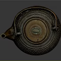 Traditional Metal Teapot with Raised Dot Decoration Brown Black Finish and Green Lid Handles