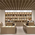 Elegant Shopping Mall Store Interior With Wooden Shelves Display Counters And Warm Lighting