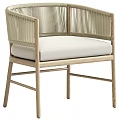 Modern Leisure Chair With Light Wooden Frame Woven Backrest And Beige Padded Seat