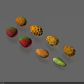Tropical Fruits Mangoes Kiwano Melons with Vibrant Colors Various Shapes Scattered on Gray Background