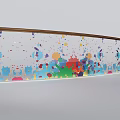 Artistic Modern Glass Railing Featuring Colorful Splatter Patterns And Golden Frame