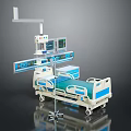Hospital Medical Bed With Multiple Monitor Displays And Adjustable Equipment Arm