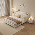 Modern White Double Bed Interior With Nightstand Table Lamp And Wall Art 3d model