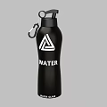 Black Water Bottle With Carabiner Lid White Triangle Logo And WATER Text