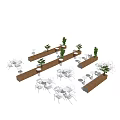 White Outdoor Table And Chair Set With Wooden Dividers And Green Plants