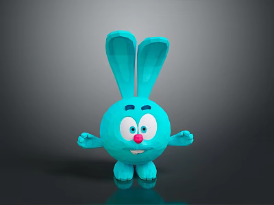 Cute Blue Cartoon Rabbit 3D Model With Big Ears Smiling Face And Open Arms 3d model