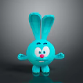 Cute Blue Cartoon Rabbit 3D Model With Big Ears Smiling Face And Open Arms