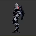 Mechanical Cybernetic Warrior With Metallic Wings Red Core And Futuristic Armor