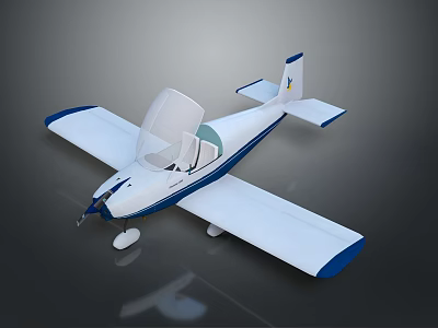 Sleek White Blue Passenger Aircraft with Transparent Canopy and Single Engine Design 3d model