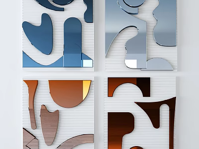 Modern Abstract Wall Decor With Metal Mirrored Geometric Shapes In Blue Silver Copper Brown 3d model