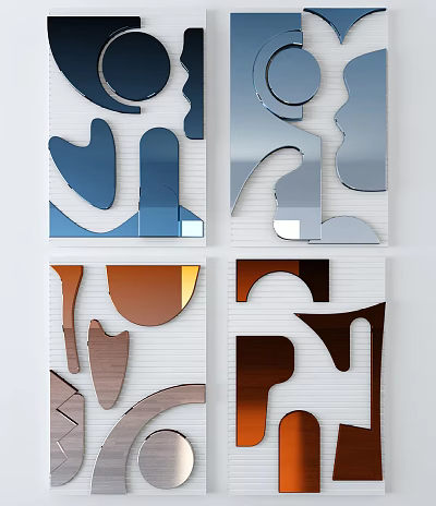 Modern Abstract Wall Decor With Metal Mirrored Geometric Shapes In Blue Silver Copper Brown 3d model