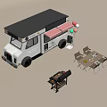 Miniature Food Truck Setup With Tables Chairs And Grill Equipment