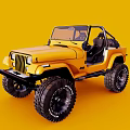 Yellow Open Top Jeep With Large Off Road Tires And Classic Design