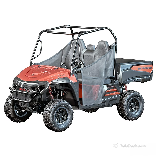 Red And Black Utility Vehicle With Four Seats Large Tires And Cargo Bed 3d model 