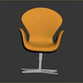 Modern Orange Leisure Chair With Curved Backrest Armrests And Metal Star Base