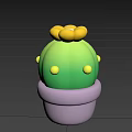 Green Cactus Bonsai Potted Plant With Yellow Flower And Pink Pot