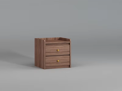Simple Wooden Bedside Table With Two Drawers And Gold Knobs 3d model
