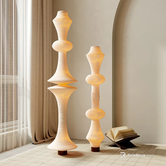 Modern Woven Layered Design Floor Lamps In Interior Space With Natural Light And Open Book 3d model 