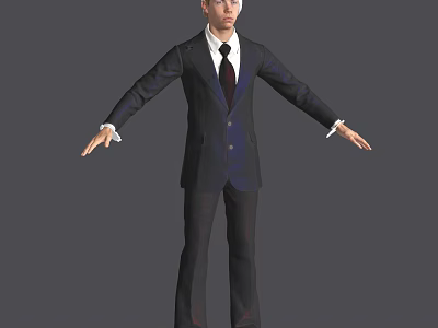 A Man in Black Suit White Shirt Red Tie with Arms Outstretched On Gray Background 3d model