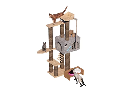 Multi Level Cat Tree With Platforms Scratching Posts Cat House And Feeding Bowl For Cats 3d model