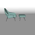 Light Blue Upholstered Lounge Chair with Matching Ottoman and Black Slim Legs Modern Design