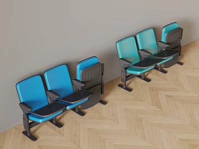 Blue Public Seats With Black Armrests And Metal Legs In Waiting Area Lobby 3d model