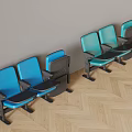 Blue Public Seats With Black Armrests And Metal Legs In Waiting Area Lobby