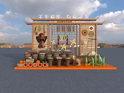 Traditional Folk Style Photo Spot With Dried Chili Peppers Windmills And Pumpkins 3d model