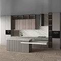 Modern Kitchen Interior With Cabinets Island Countertop And Marble Backsplash 3d model