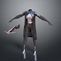 Futuristic Sci Fi 3D Character Model With Mechanical Armor Cloak And Weapon