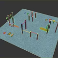 Outdoor Fitness Playground Setup With Blue Floor Yellow Mats And Pole Structures
