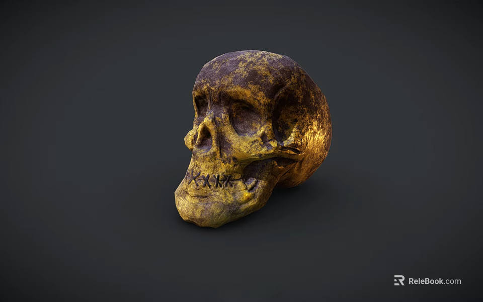 Vintage Golden Brown Textured Skull On Dark Background With Detailed Surface 3d model 