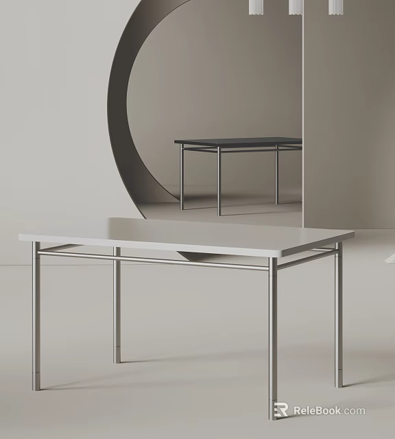 Modern Dining Table Set With Metal Frame And White Tabletop Minimalist Interior Design 3d model 
