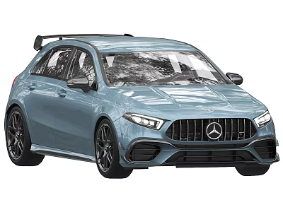 Mercedes AMG Blue Sports Car With Black Wheels Rear Spoiler And Sporty Design 3d model