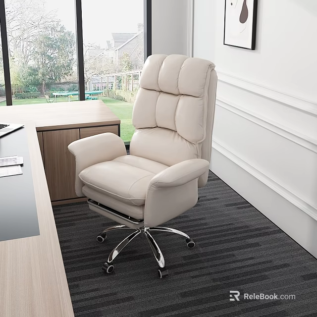 Beige Leather Office Chair With Padded High Back Swivel Base For Modern Office 3d model 