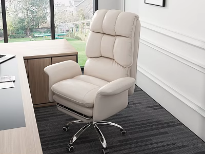 Beige Leather Office Chair With Padded High Back Swivel Base For Modern Office 3d model