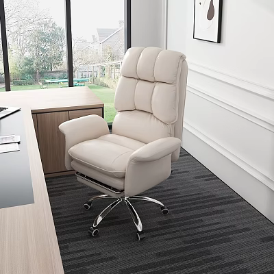 Beige Leather Office Chair With Padded High Back Swivel Base For Modern Office 3d model