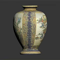 Traditional Blue And Gold Vase With Intricate Patterns And Painted Figures